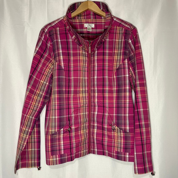 Christopher & Banks Jackets & Blazers - Vintage 90s Christopher & Banks‎ Pink Plaid Full Zip Cotton Jacket Mock Neck